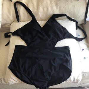 Black womens one piece bathing suit . Size L 14